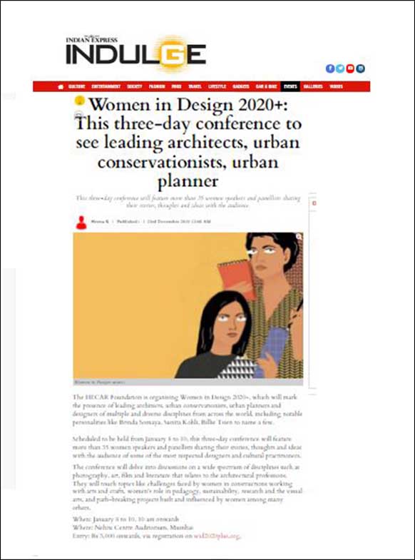 Women in Design 2020+ This at three - day Conference to see leading architects urban conservationists, urban planner -The Indian Express Indulge